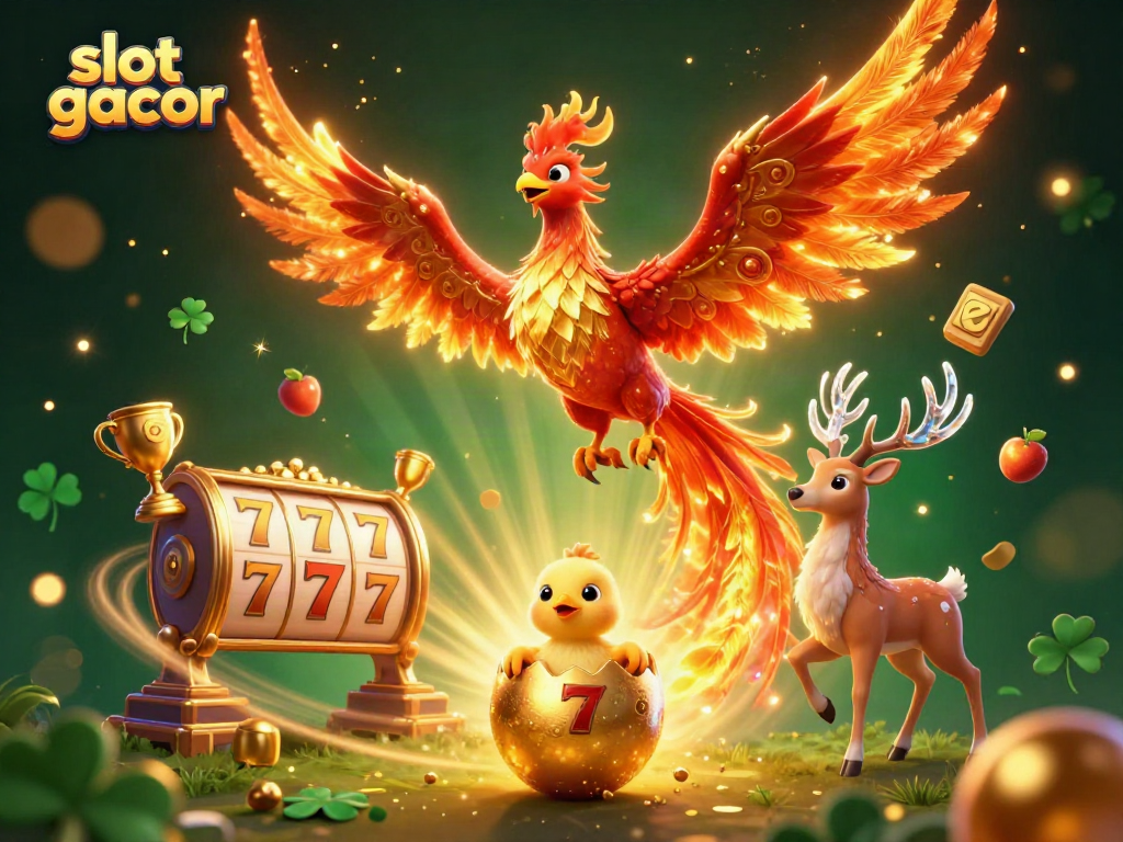 Engage in a thrilling slot gacor experience with vibrant phoenix characters and dynamic casino elements.