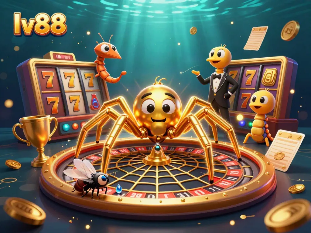 Experience the excitement of betting with lv88 as a golden spider spins a roulette web.