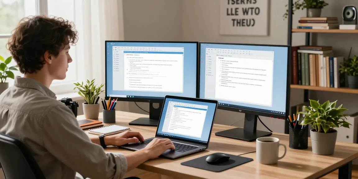 Workspace with WPS Download interface open on dual monitors in bright home office setting.