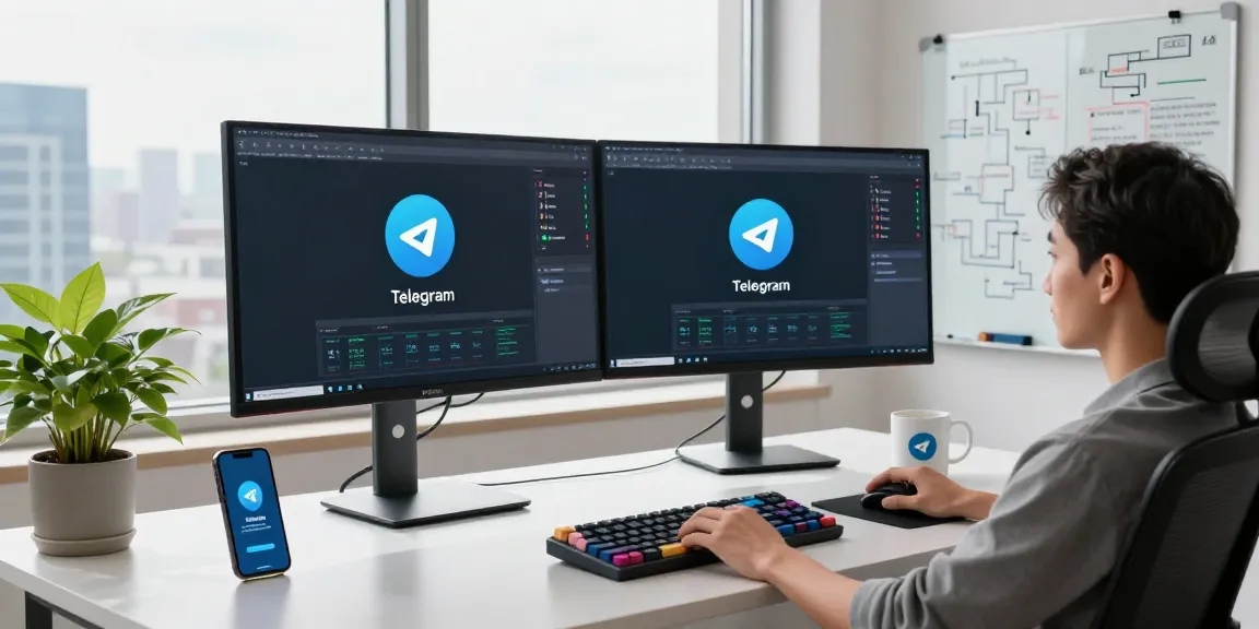 Experience the latest Telegram download in a modern workspace, highlighting tech innovation.