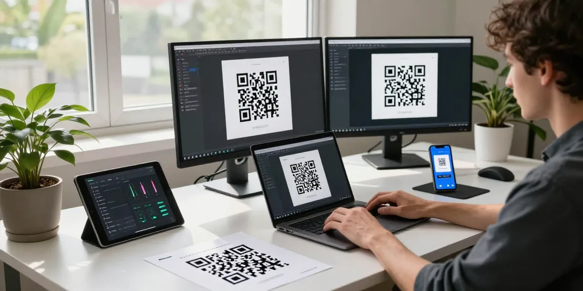 Creating dynamic QR codes for free using our advanced QR Code Generator in a modern workspace.
